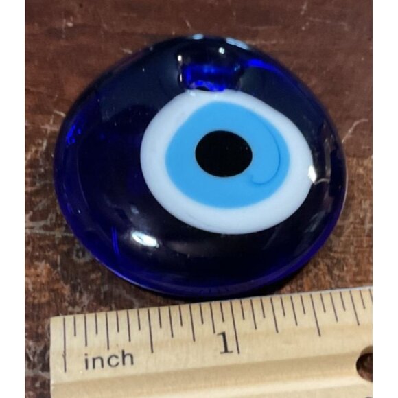 Blue Art Glass Evil Eye Pendant Bead 1.5 Inch Round Amulet Charm handmade womens - Picture 4 of 4